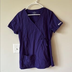 Purple Wrap Tie Front Short Sleeve scrub top